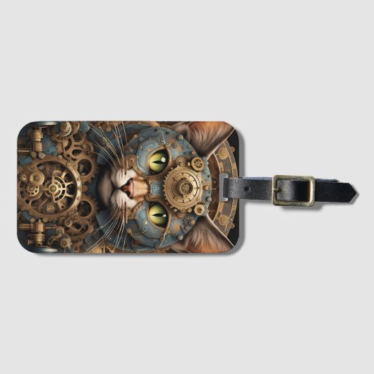 blauw steampunk cat AI art Bagagelabel (Voorkant (horizontaal))