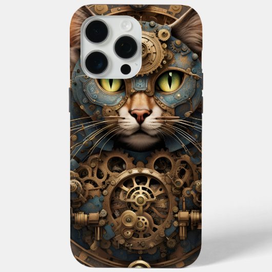 blauw steampunk cat AI art iPhone 15 Pro Max Hoesj Case-Mate iPhone Case (Achterkant)