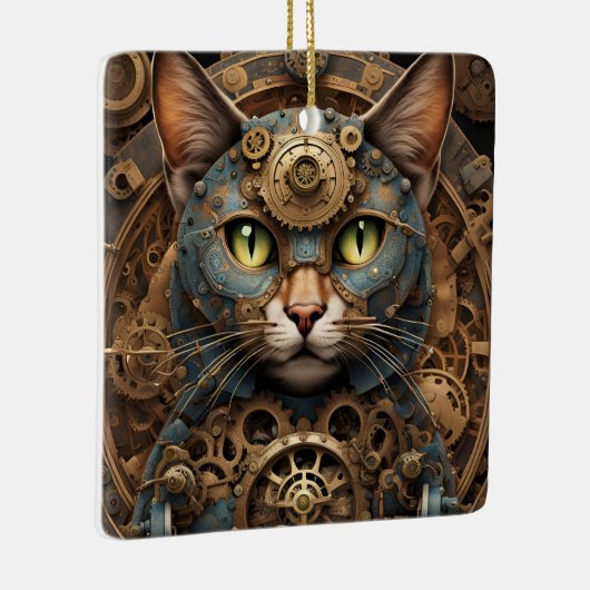 blauw steampunk cat AI art ornament (Rechts)