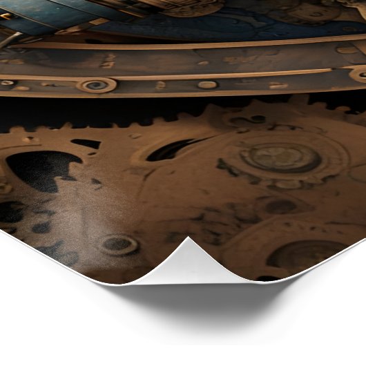 blauw steampunk cat AI art poster (Hoek)