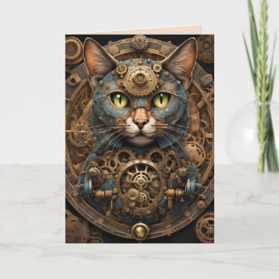 blauw steampunk cat AI art wenskaart Kaart