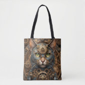 blauw steampunk cat AI kunst canvas tas (Voorkant)
