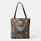 blauw steampunk cat AI kunst canvas tas (Achterkant)