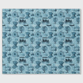 Blauw Steampunk Patroonpapier Cadeaupapier (Vlak)