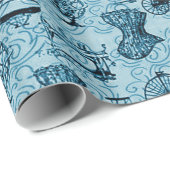 Blauw Steampunk Patroonpapier Cadeaupapier (Rol Hoek)