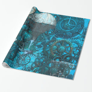 Blauw Steampunk Wrapping Papier