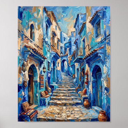 Blauw Steeg Poster Luxe Abstracte Olie Schildering (Voorkant)