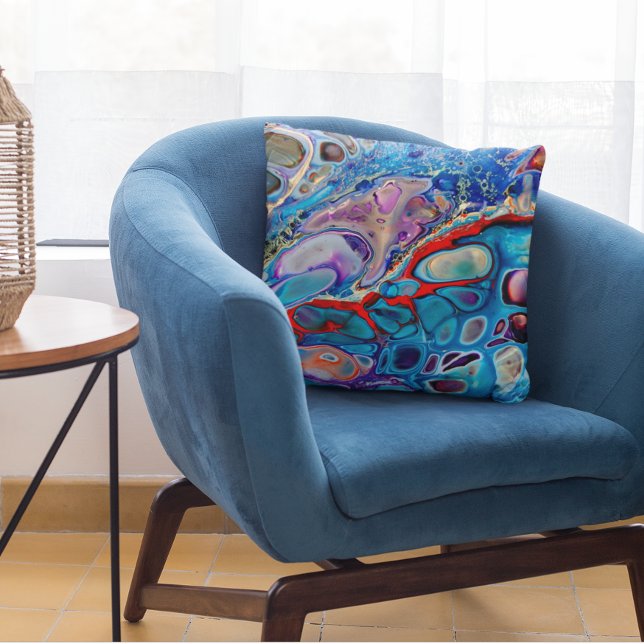 Blauw Steen Marmer Look Vloeibare Kunst Kussen Paa (Creator heeft geüpload)