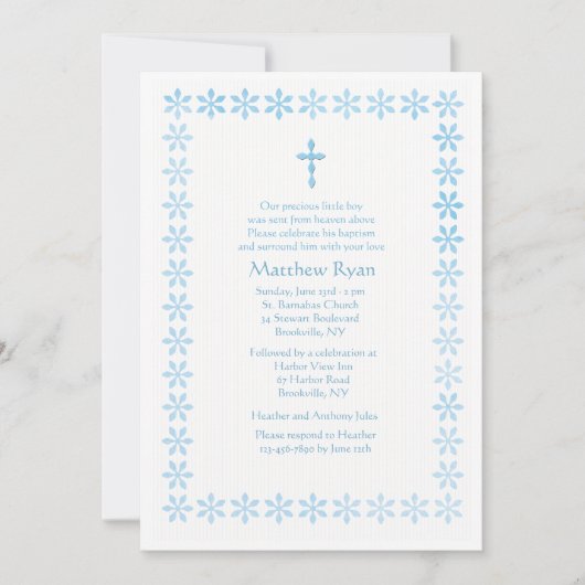 Blauw Stencil Bloem Lijst Kaart (Voorkant)