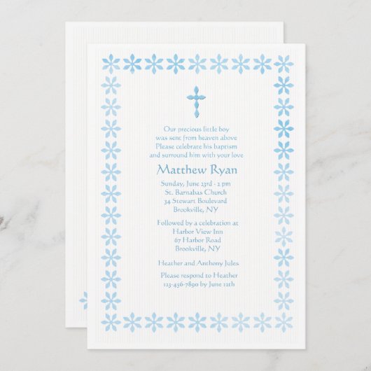 Blauw Stencil Bloem Lijst Kaart (Voorkant / Achterkant)