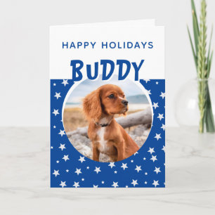 Blauw Ster Patroon Puppy Hond Dierenfoto Feestdagen Kaart