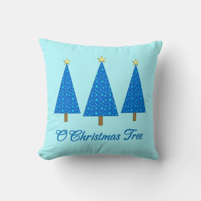 Blauw Sterpatroon Moderne Kerstbomen Kussen (Voorkant)