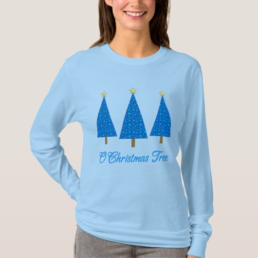 Blauw Sterpatroon Moderne Kerstbomen T-shirt (Voorkant)