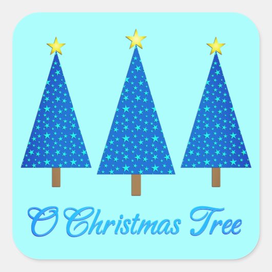 Blauw Sterpatroon Moderne Kerstbomen Vierkante Sticker (Voorkant)