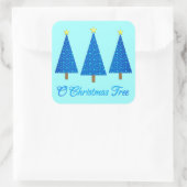 Blauw Sterpatroon Moderne Kerstbomen Vierkante Sticker (Tas)