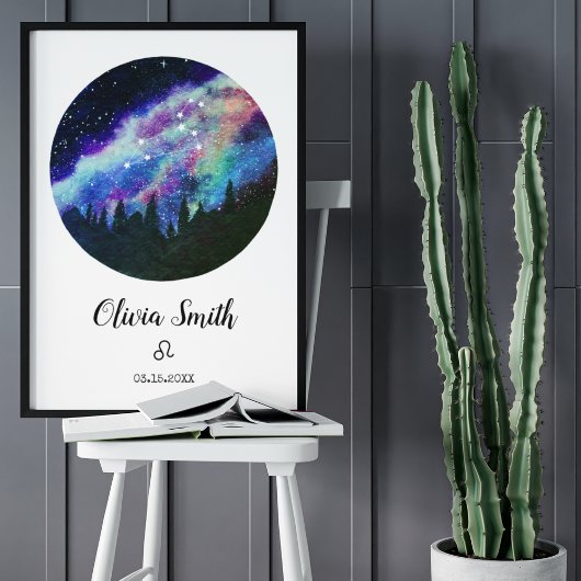 Blauw sterrenbeeld Leeuw Horoscoop Teken Cadeau Poster