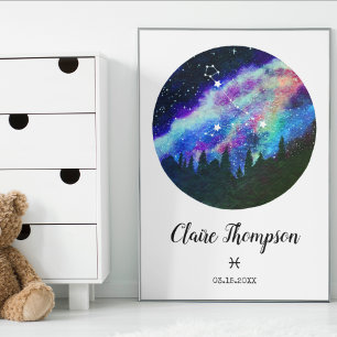 Blauw sterrenbeeld Vissen Horoscoop Teken Cadeau Poster