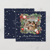 Blauw Sterrenkrans Foto Merry Christmas Kaart (Voorkant / Achterkant)