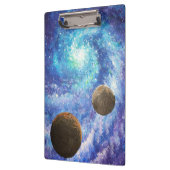 Blauw sterrenstelsel en planeten klembord (Links)