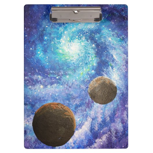 Blauw sterrenstelsel en planeten klembord (Voorkant)
