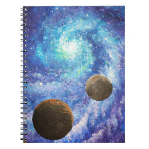 Blauw sterrenstelsel en planeten notitieboek