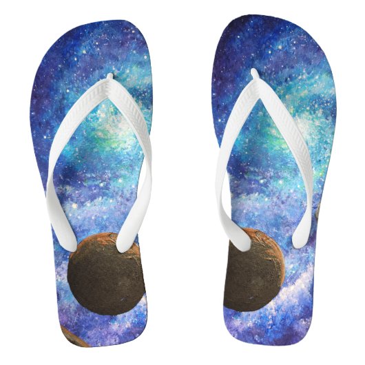 Blauw sterrenstelsel en planeten teenslippers (Voetbed)