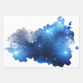 Blauw sterrenstelsel inpakpapier plat vel set van  (Voorkant)
