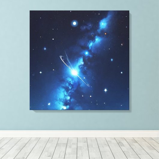 Blauw sterrenstelsel van sterren canvas afdruk (Insitu (Houten vloer))