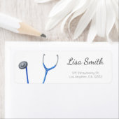 Blauw stethoscoop minimalistische dokter retouradr etiket (Insitu)