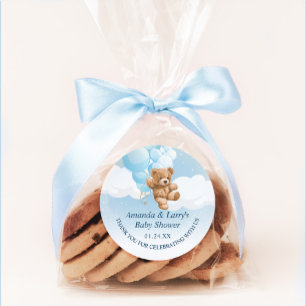 Blauw sticker met teddybeer en ballonnen