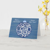 Blauw  Stijl Bloemen Kerstmis Ornament Kaart (Gele Bloem)