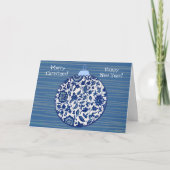 Blauw  Stijl Bloemen Kerstmis Ornament Kaart (Voorkant)