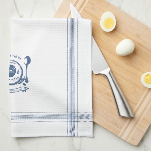 Blauw Stijl Frans Koken Aangepaste Naam Theedoek (Quarter Fold)