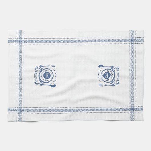 Blauw Stijl Frans Koken Aangepaste Naam Theedoek (Horizontaal)