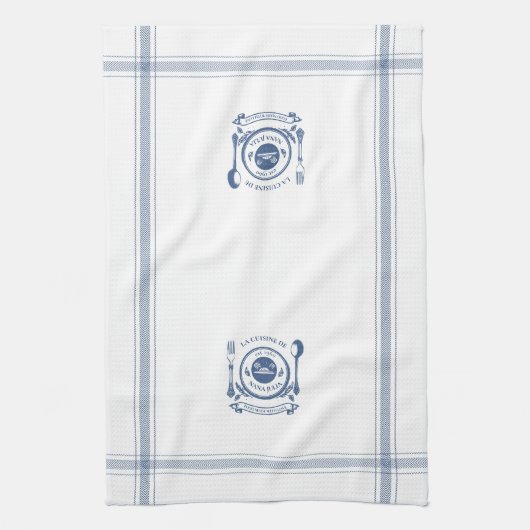 Blauw Stijl Frans Koken Aangepaste Naam Theedoek (Verticaal)