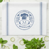 Blauw  Stijl Frans Koken Custom Monogram Theedoek (Gevouwen)