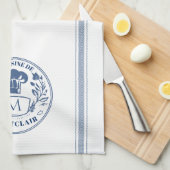 Blauw  Stijl Frans Koken Custom Monogram Theedoek (Quarter Fold)