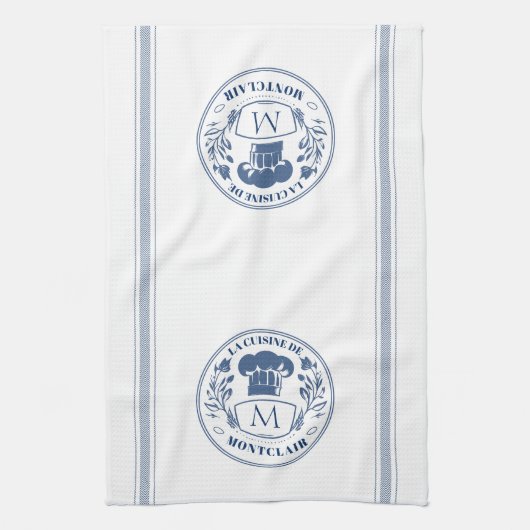 Blauw  Stijl Frans Koken Custom Monogram Theedoek (Verticaal)