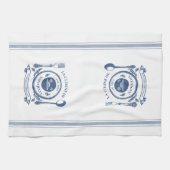 Blauw  stijl Franse koken Gepersonaliseerd naam Theedoek (Horizontaal)