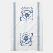 Blauw  stijl Franse koken Gepersonaliseerd naam Theedoek (Verticaal)