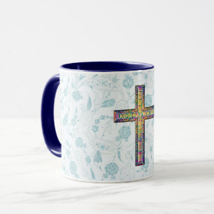 Blauw  stijl Geloof en Cross Mok