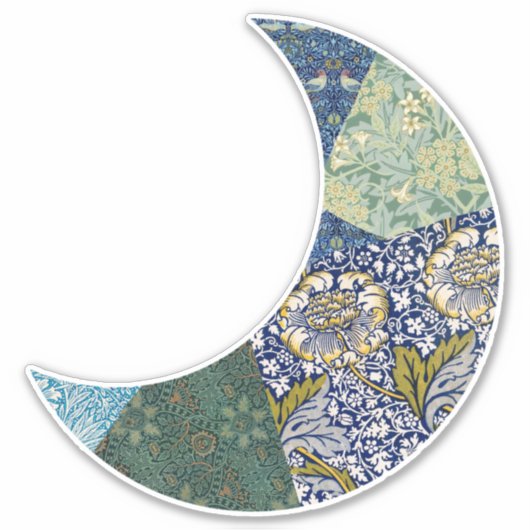 Blauw  Stijl Patchwork Maan Uitgesneden Sticker (Voorkant)