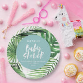Blauw stijlvol tropisch blad modern baby shower papieren bordje (Feest)