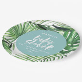 Blauw stijlvol tropisch blad modern baby shower papieren bordje (Gekanteld)