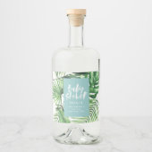 Blauw stijlvol tropisch gebladerte modern baby sho likeurfles etiket (Voorkant)