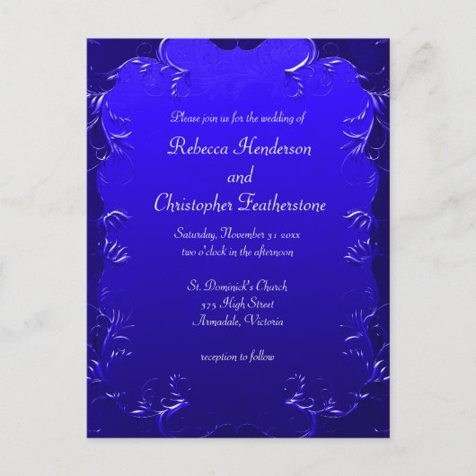 blauw stijlvolle bruiloft uitnodiging (Voorkant)