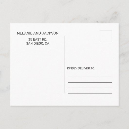 Blauw stijlvolle handgeschreven foto Opslaan datum Aankondigingskaart (Achterkant)