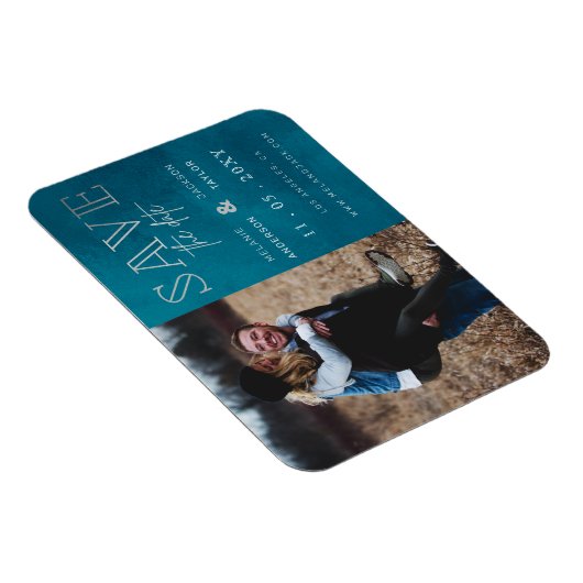 Blauw stijlvolle handgeschreven foto Opslaan datum Magneet (Rechterzijde)