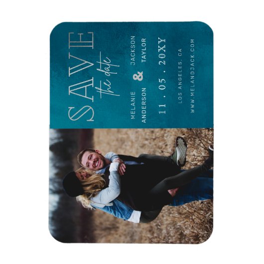 Blauw stijlvolle handgeschreven foto Opslaan datum Magneet (Verticaal)