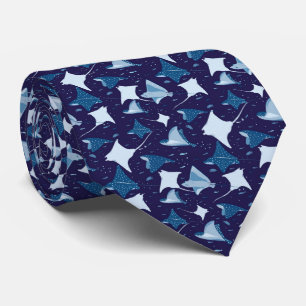 Blauw stingray manta ray vispatroon stropdas